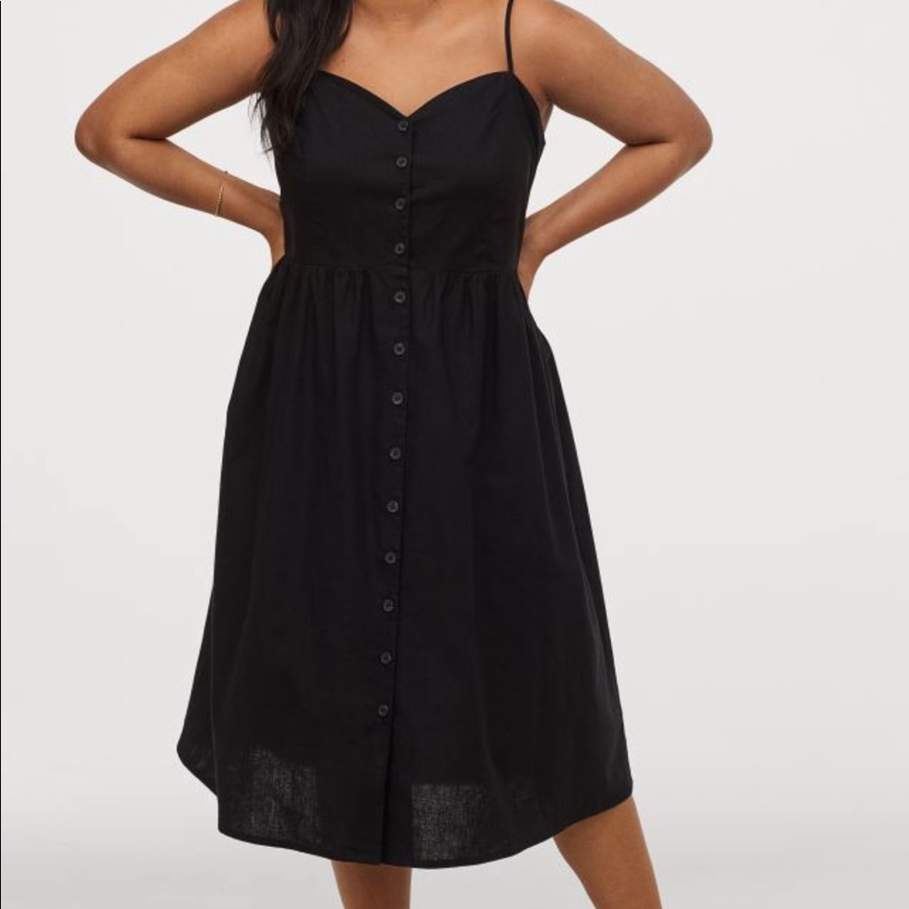 H&M+ Linen Blend Button-Front Midi Dress